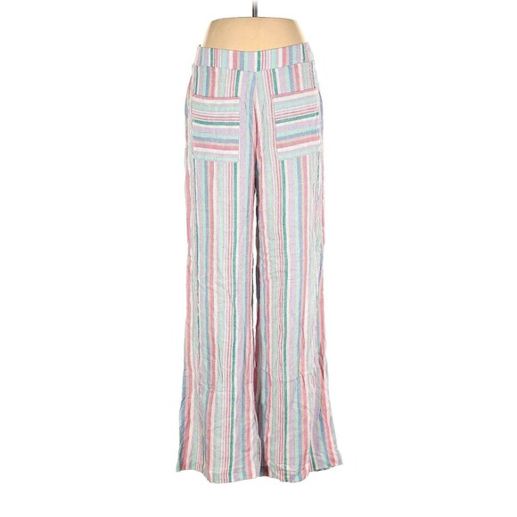 Ashley Stewart Womens 10 High Pant Flowy Striped Boho Grandmacore Linen Wide Leg - Picture 1 of 4